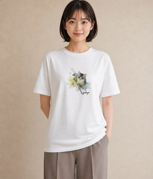 グラフィックTシャツ レディース 子猫 猫 ねこ イラスト 上品 ホワイトデー 春服 白T YMAZO