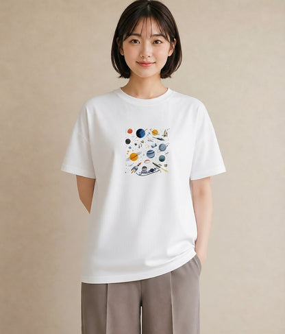 グラフィックTシャツ レディース 宇宙 星空 イラスト シック レイヤード 友達ギフト 白T YMAZO