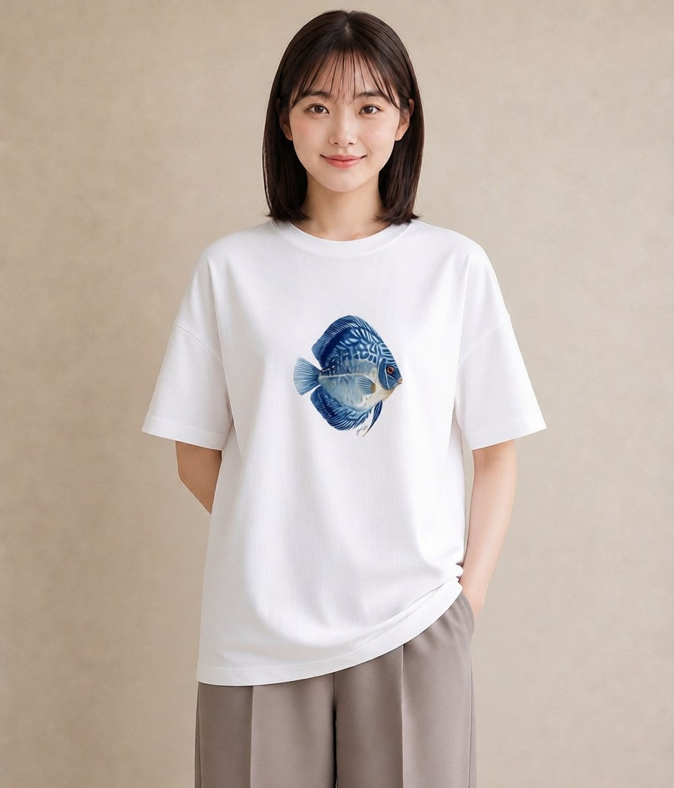 デザインTシャツ レディース 熱帯魚 海の生き物 海 イラスト 春服 ミセス 白T YMAZO