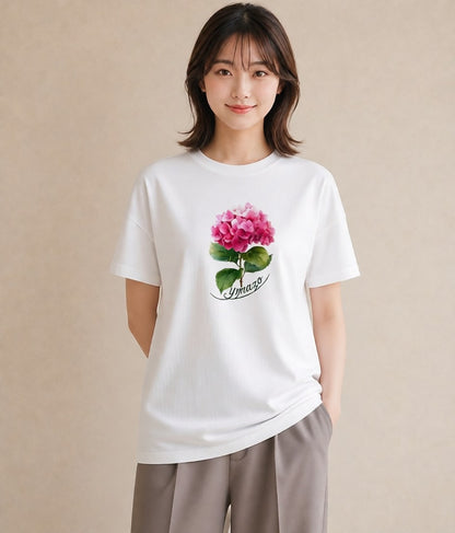 プリントTシャツ レディース あじさい 紫陽花 アジサイ 花 花柄 イラスト モード カジュアルコーデ 買い物 白T