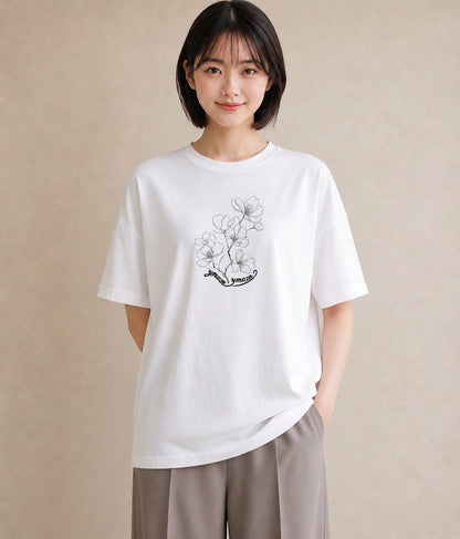 半袖Tシャツ レディース さくら 桜 桜の枝 イラスト ユニーク 公園 ママ 白T YMAZO