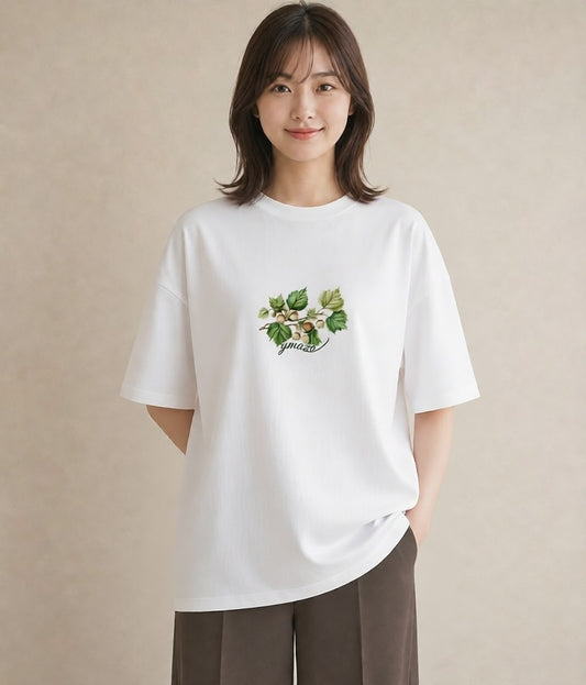 プリントTシャツ レディース 実り 植物 ボタニカル イラスト 韓国風 夏コーデ 通学 白T YMAZO