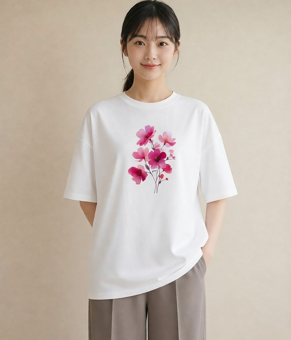 グラフィックTシャツ レディース 梅 花 花柄 イラスト ガーリー 女性 旅行用 白T YMAZO