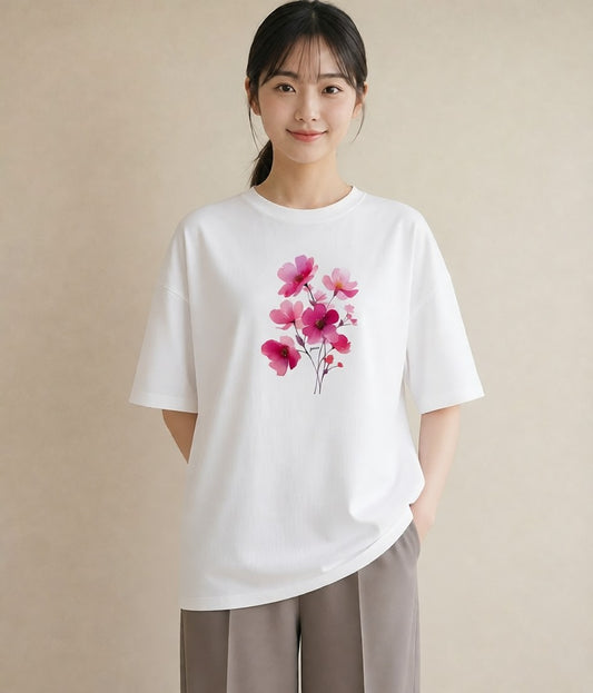 グラフィックTシャツ レディース 梅 花 花柄 イラスト ガーリー 女性 旅行用 白T YMAZO