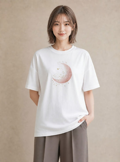 Tシャツ レディース 星空 宇宙 イラスト 可愛い ペアコーデ 秋コーデ 白T YMAZO