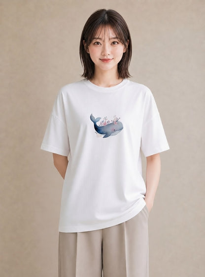 半袖Tシャツ レディース イルカ 海の生き物 海 イラスト 韓国風 夏コーデ 通学 白T YMAZO