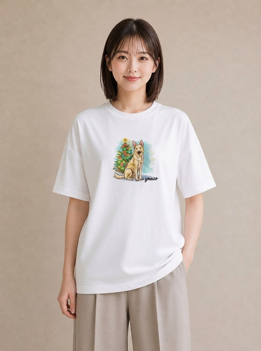 プリントTシャツ レディース ジャーマンシェパード 犬 いぬ イラスト ラフカジュアル お揃い 親子 白T YMAZO