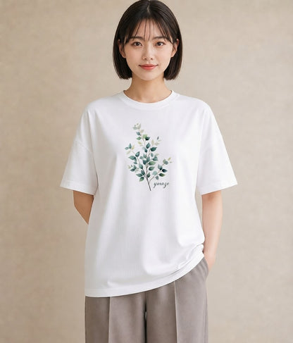 デザインTシャツ レディース 葉っぱ 植物 ボタニカル イラスト ニュアンス ビーチ デイリーウェア 白T YMAZO