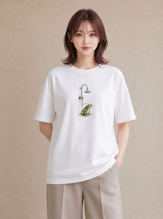 Tシャツ レディース カエル ペット 動物 イラスト ボタニカル 自分用 ルームウェア 白T YMAZO
