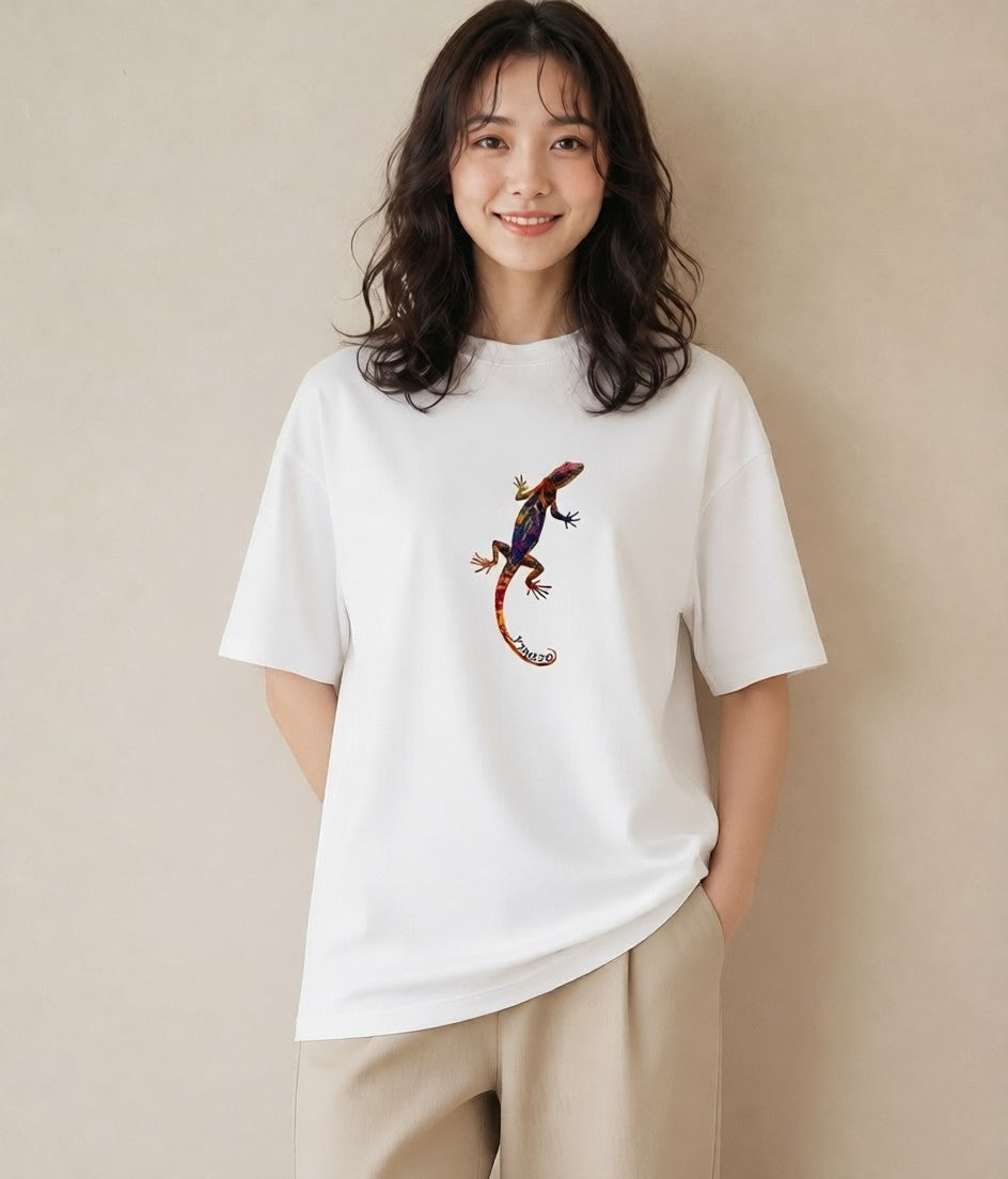 デザインTシャツ レディース レオパ ペット 動物 イラスト 上品 女性 旅行用 白T YMAZO