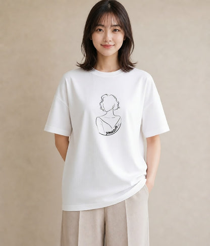 Tシャツ レディース 女の子 ガール 後ろ姿 イラスト こなれ感 ママ カフェ服 白T YMAZO