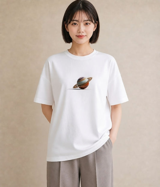 プリントTシャツ レディース 土星 星空 宇宙 イラスト 旅行コーデ ルームウェア ギフト 白T YMAZO