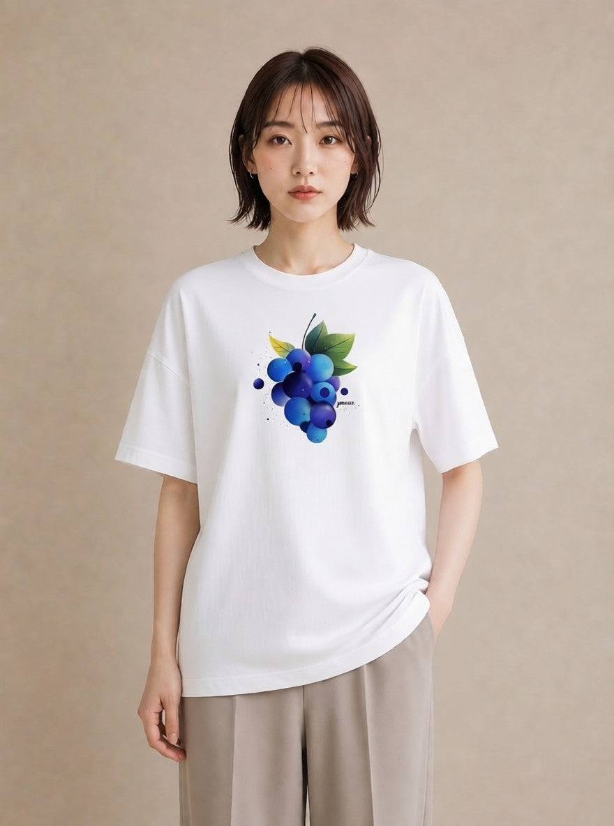 Tシャツ レディース ブルーベリー 食べ物 フード イラスト 北欧風 敬老の日 ホワイトデー 白T YMAZO