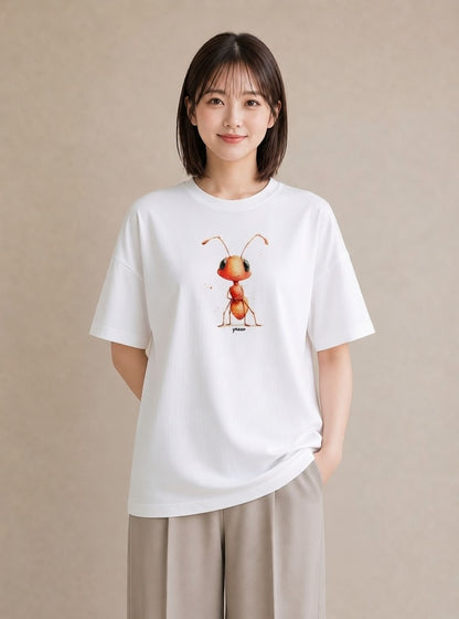半袖Tシャツ レディース てんとう虫 昆虫 虫 イラスト ガーリー カフェ服 クリスマス 白T YMAZO