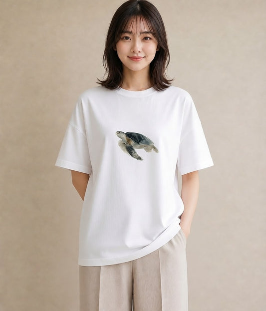 デザインTシャツ レディース ゼニガメ ペット 動物 イラスト ゆるかわ 部屋着 女性向けギフト 白T YMAZO