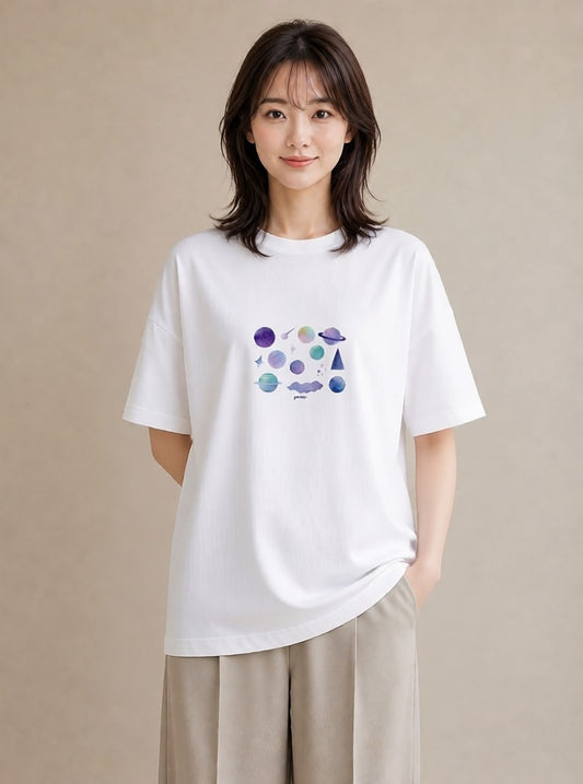 デザインTシャツ レディース 天の川 星空 宇宙 イラスト シック おしゃれギフト 社会人 白T YMAZO