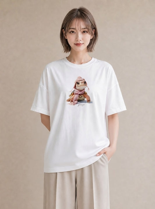 プリントTシャツ レディース カメ ペット 動物 イラスト シック ビーチ デイリーウェア 白T YMAZO
