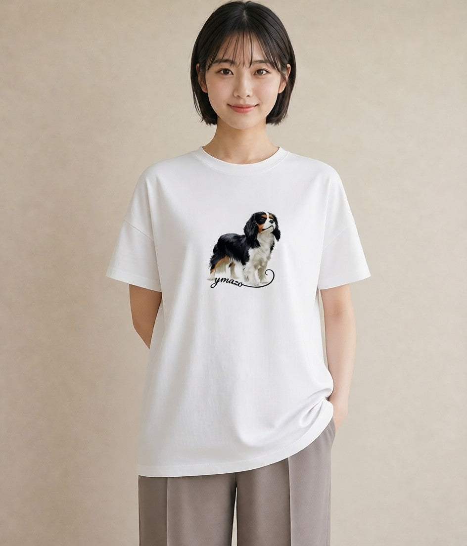 グラフィックTシャツ レディース キャバリア 犬 いぬ イラスト ガーリー 誕生日プレゼント 綿100 白T YMAZO
