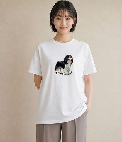 グラフィックTシャツ レディース キャバリア 犬 いぬ イラスト ガーリー 誕生日プレゼント 綿100 白T YMAZO