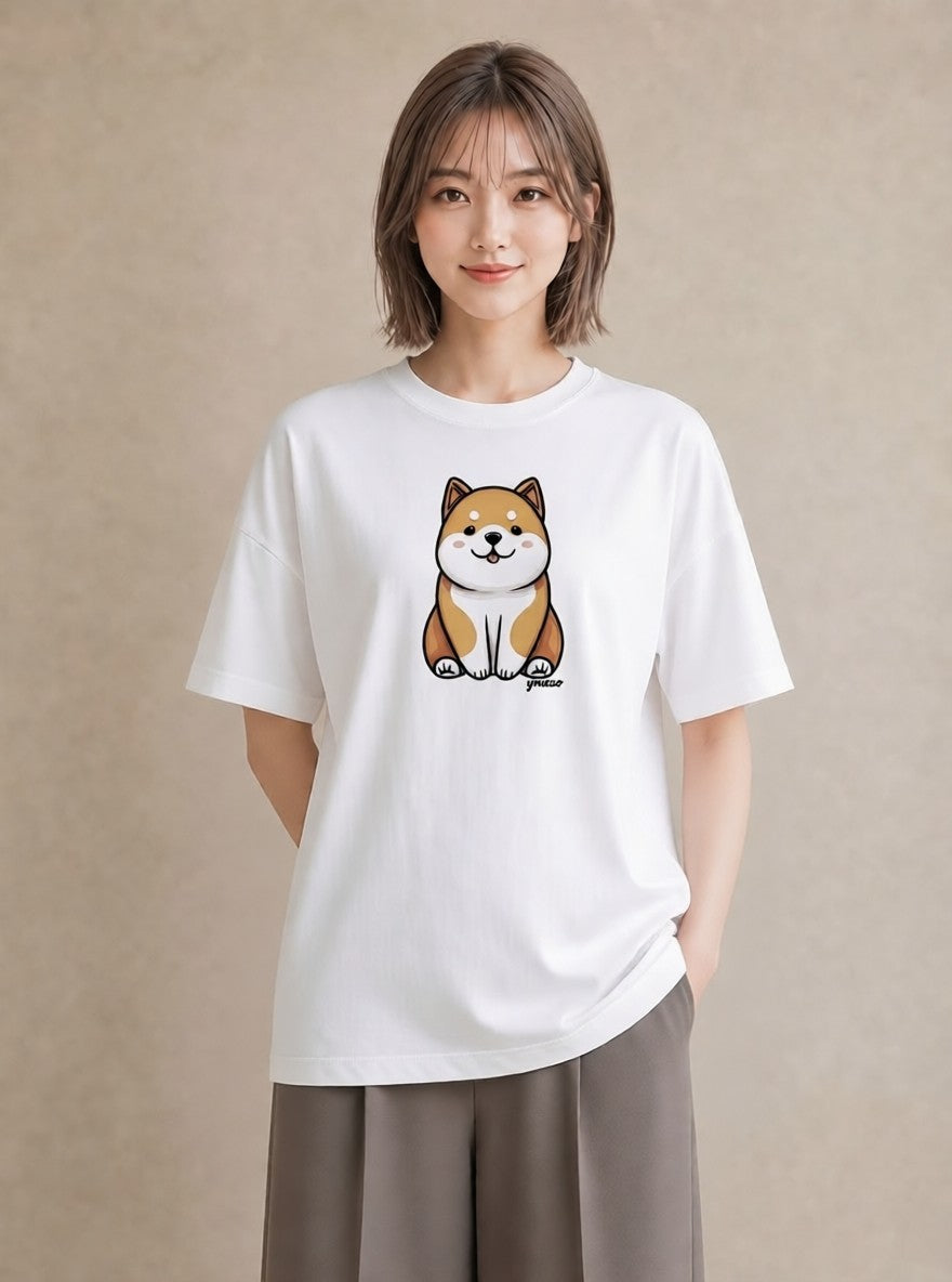 半袖Tシャツ レディース 柴犬 しばいぬ 犬 いぬ イラスト レトロ デイリーウェア 休日 白T YMAZO