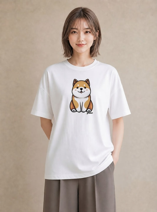 半袖Tシャツ レディース 柴犬 しばいぬ 犬 いぬ イラスト レトロ デイリーウェア 休日 白T YMAZO
