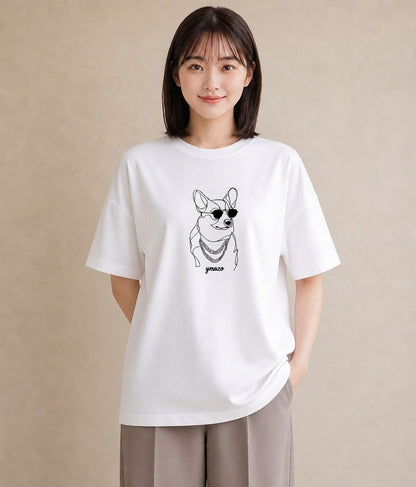 プリントTシャツ レディース 犬 いぬ わんこ イラスト 公園 ママ 白T YMAZO