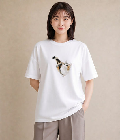 Tシャツ レディース アビシニアン 猫 ねこ イラスト 水彩風 春服 ミセス 白T YMAZO