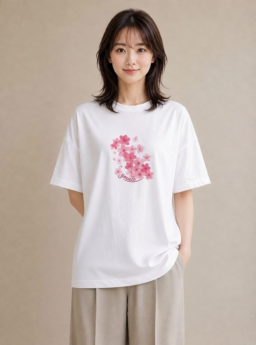 グラフィックTシャツ レディース さくら 桜 サクラ 花 花柄 イラスト 旅行コーデ デイリーウェア 休日 白T YMAZO