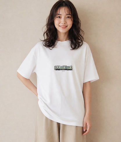 Tシャツ レディース 駅のホーム ローカル線 駅 ナチュラル アンティーク イラスト 線画 誕生日プレゼント 綿100 白T YMAZO