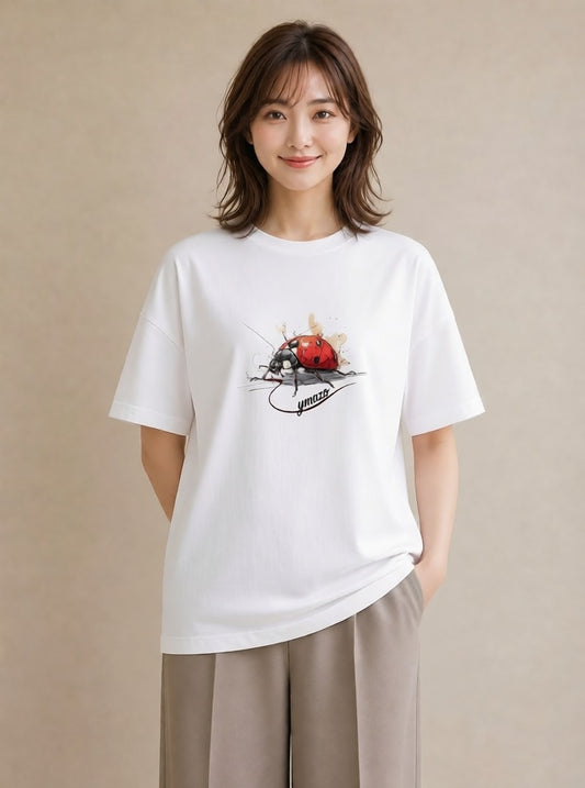 デザインTシャツ レディース てんとう虫 昆虫 虫 イラスト 母娘コーデ 自分用 白T