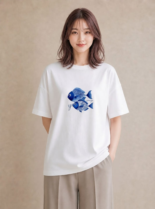 プリントTシャツ レディース 熱帯魚 ペット 動物 イラスト 普段使い 姉妹 送別ギフト 白T YMAZO