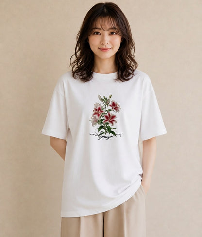 グラフィックTシャツ レディース ゆり 百合 花 花柄 イラスト ゆるかわ 旅行 母娘コーデ 白T