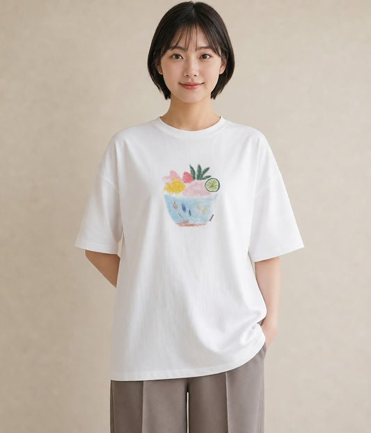 グラフィックTシャツ レディース パフェ 食べ物 フード イラスト カジュアル ミセス 春コーデ 白T YMAZO