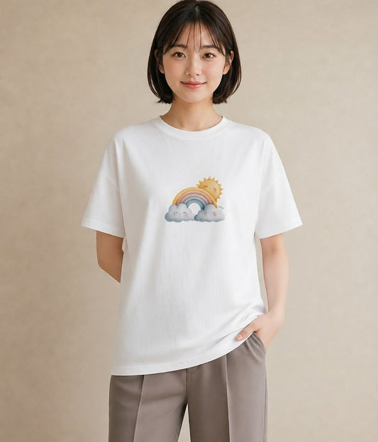 デザインTシャツ レディース 雲 星空 宇宙 イラスト 旅行コーデ 休日 ペアコーデ 白T YMAZO