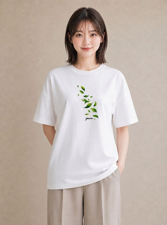 プリントTシャツ レディース 新緑 植物 ボタニカル イラスト 休日コーデ 買い物 夏コーデ 白T YMAZO
