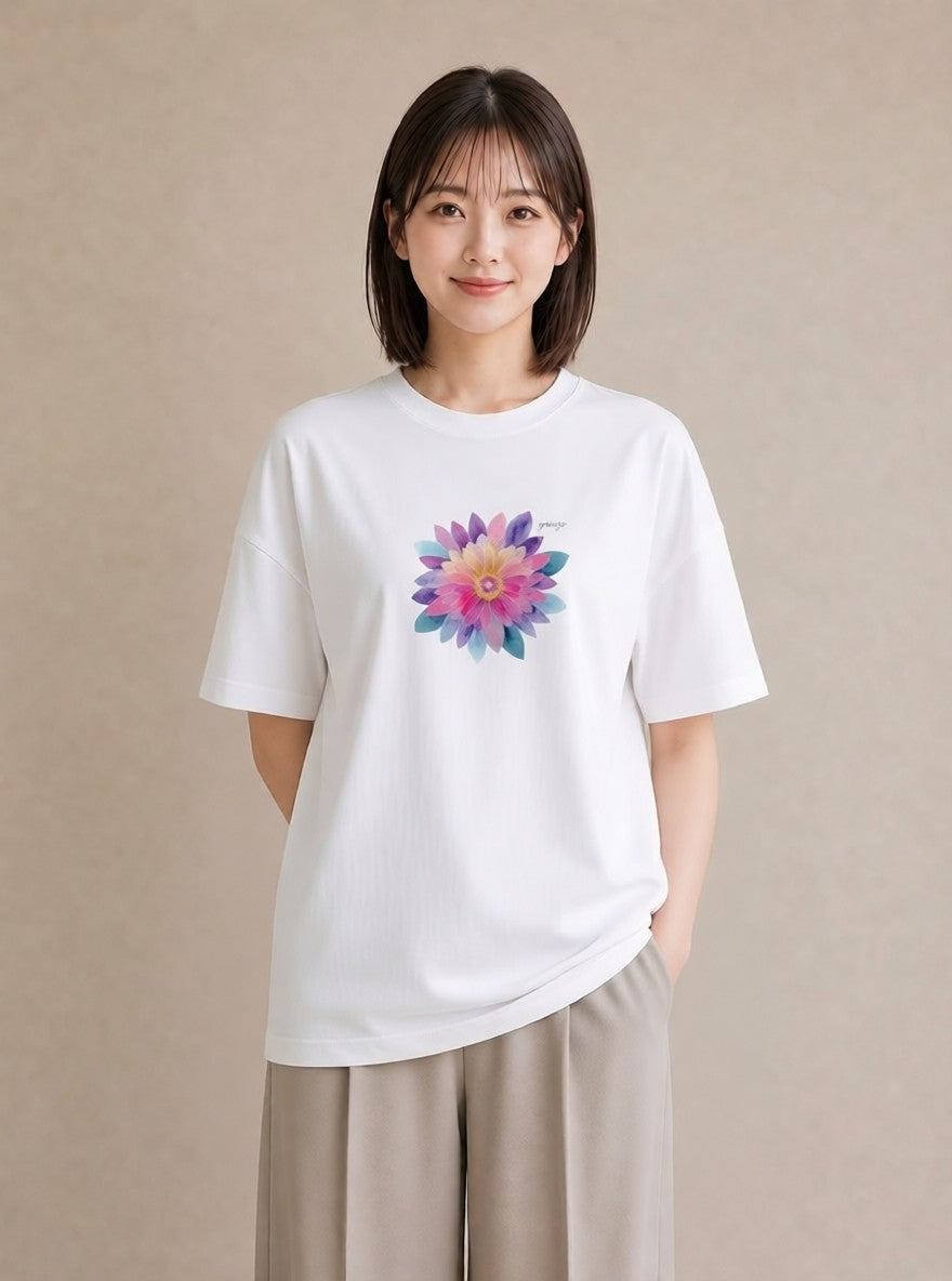 半袖Tシャツ レディース たんぽぽ 花 花柄 イラスト ラフ 春コーデ 姉妹 白T YMAZO