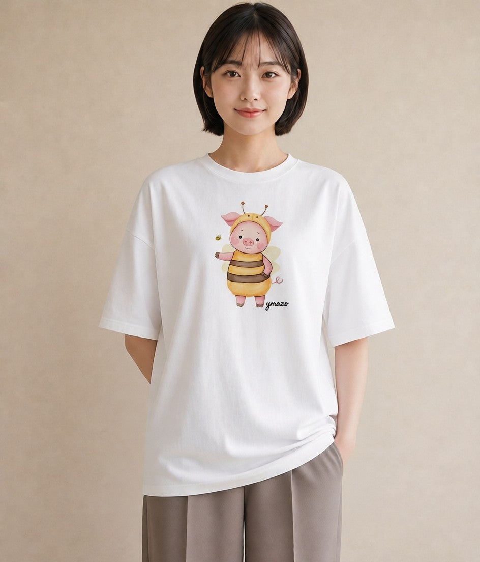 グラフィックTシャツ レディース ハニー 食べ物 フード イラスト 抜け感 旅行 母娘コーデ 白T YMAZO