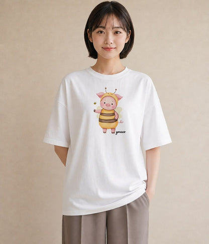 グラフィックTシャツ レディース ハニー 食べ物 フード イラスト 抜け感 旅行 母娘コーデ 白T YMAZO