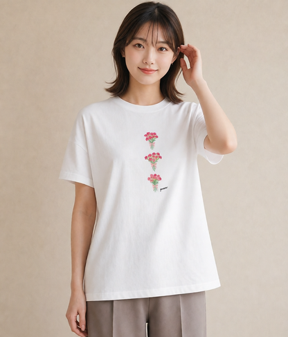 プリントTシャツ レディース カーネーション 花 花柄 イラスト カジュアル 在宅 公園 白T YMAZO