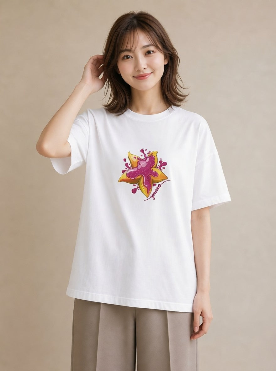 プリントTシャツ レディース ショートケーキ 食べ物 フード イラスト 線画 お出かけ 普段着 白T YMAZO