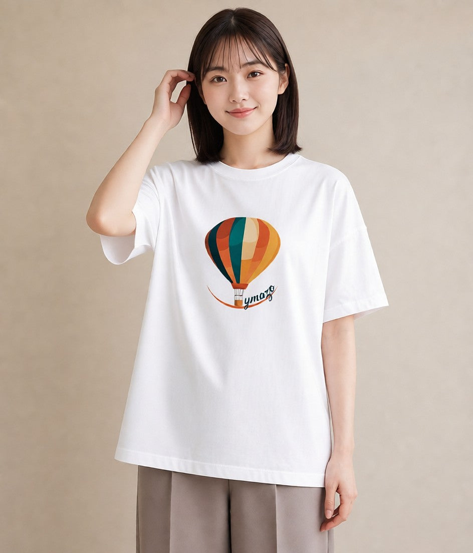 グラフィックTシャツ レディース 気球 星空 宇宙 イラスト 旅行コーデ 部屋着 女性向けギフト 白T YMAZO