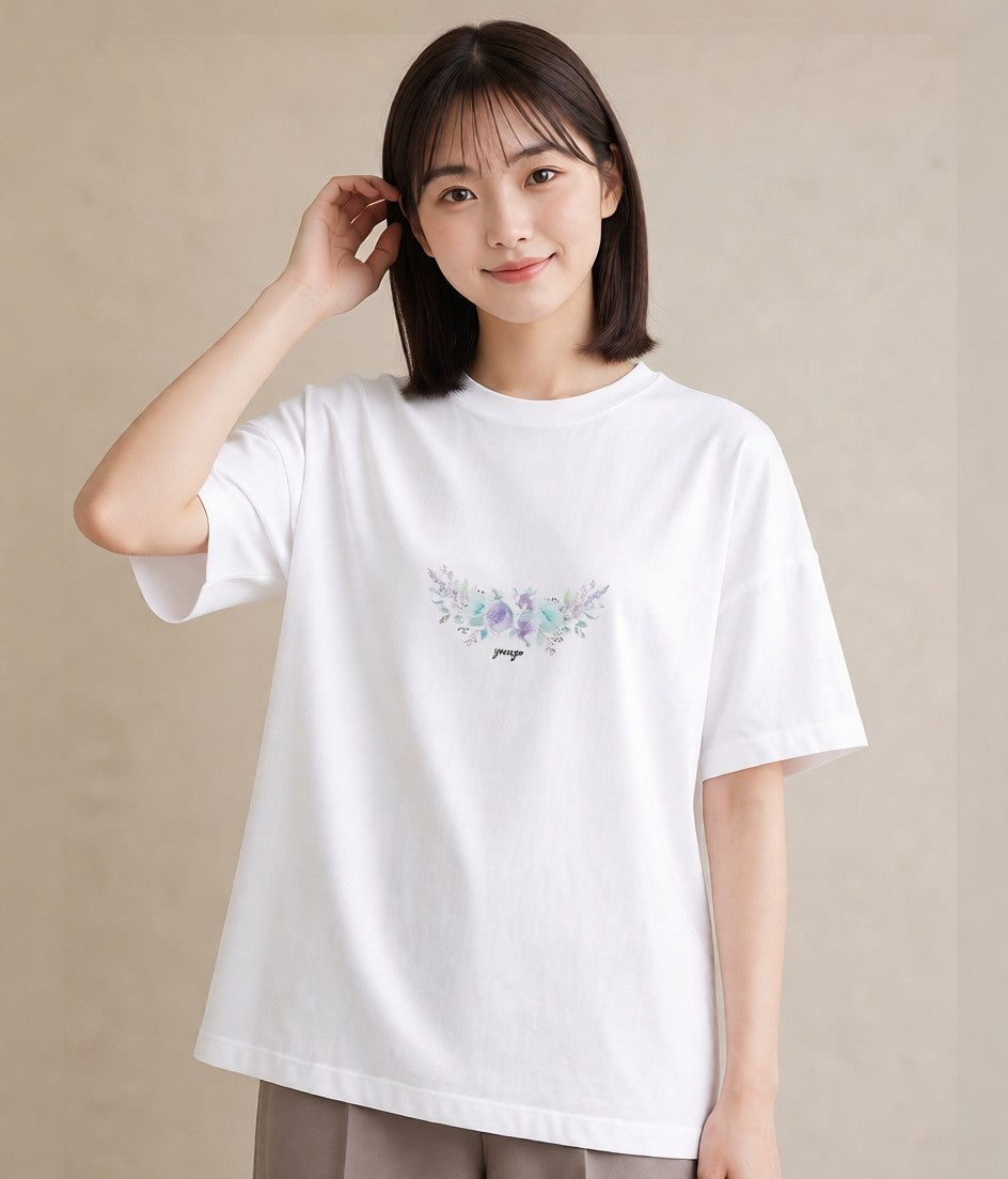 Tシャツ レディース ポスト 野の花 レトロ ナチュラル アンティーク イラスト ゆるコーデ 旅行 母娘コーデ 白T YMAZO