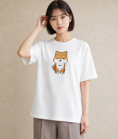 デザインTシャツ レディース 柴犬 しばいぬ 犬 いぬ イラスト ボタニカル 友達ギフト 部屋着 白T YMAZO