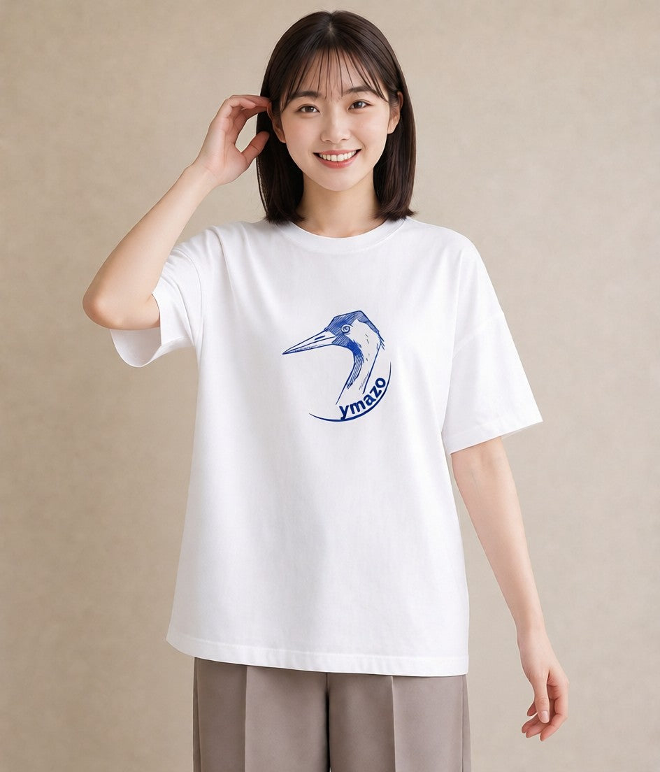 半袖Tシャツ レディース 折り鶴 折り紙 ナチュラル アンティーク イラスト ラフカジュアル 友達ギフト 部屋着 白T YMAZO