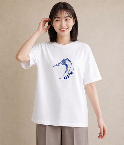 半袖Tシャツ レディース 折り鶴 折り紙 ナチュラル アンティーク イラスト ラフカジュアル 友達ギフト 部屋着 白T YMAZO