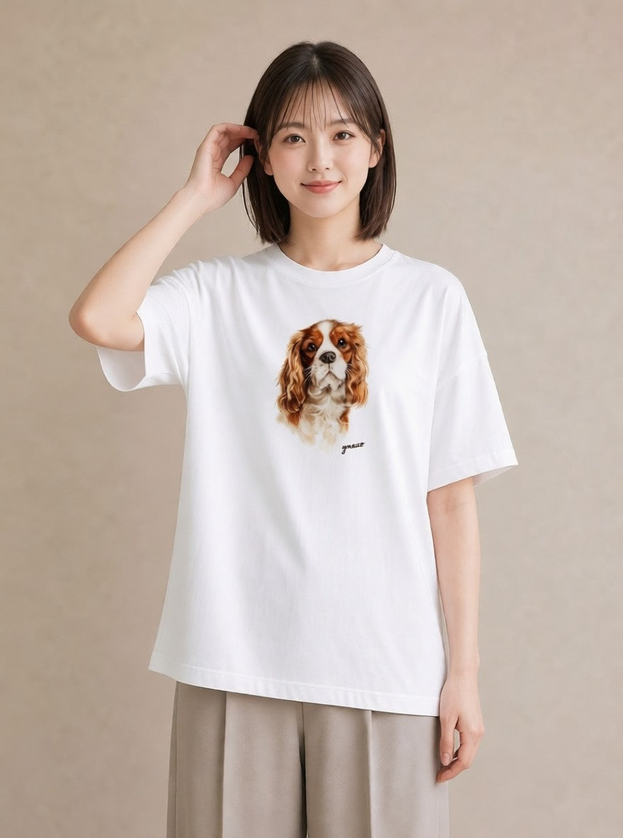 グラフィックTシャツ レディース キャバリア 犬 いぬ イラスト ユニーク ギフト 母の日 白T YMAZO