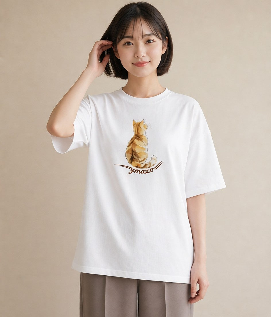 半袖Tシャツ レディース サバトラ 猫 ねこ イラスト ラフ デイリーウェア 休日 白T YMAZO