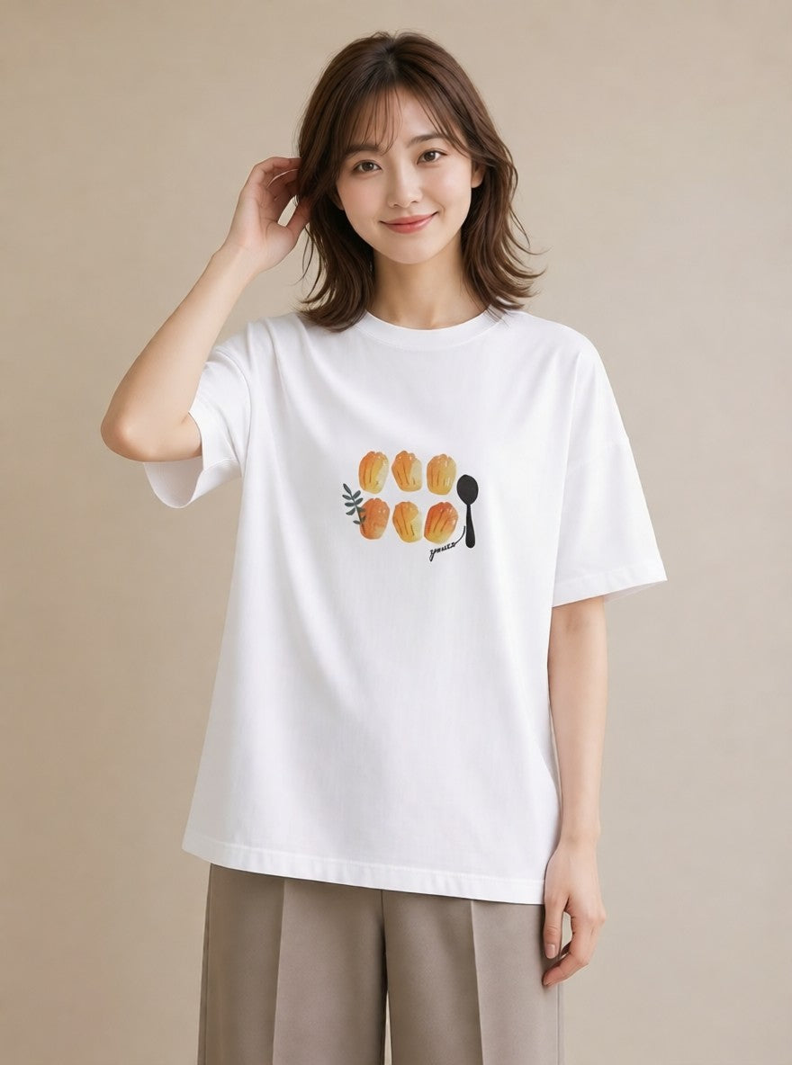 半袖Tシャツ レディース あんみつ 食べ物 フード イラスト こなれ感 お出かけ 普段着 白T YMAZO