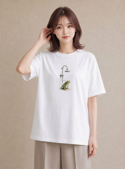 Tシャツ レディース カエル ペット 動物 イラスト ボタニカル 自分用 ルームウェア 白T YMAZO