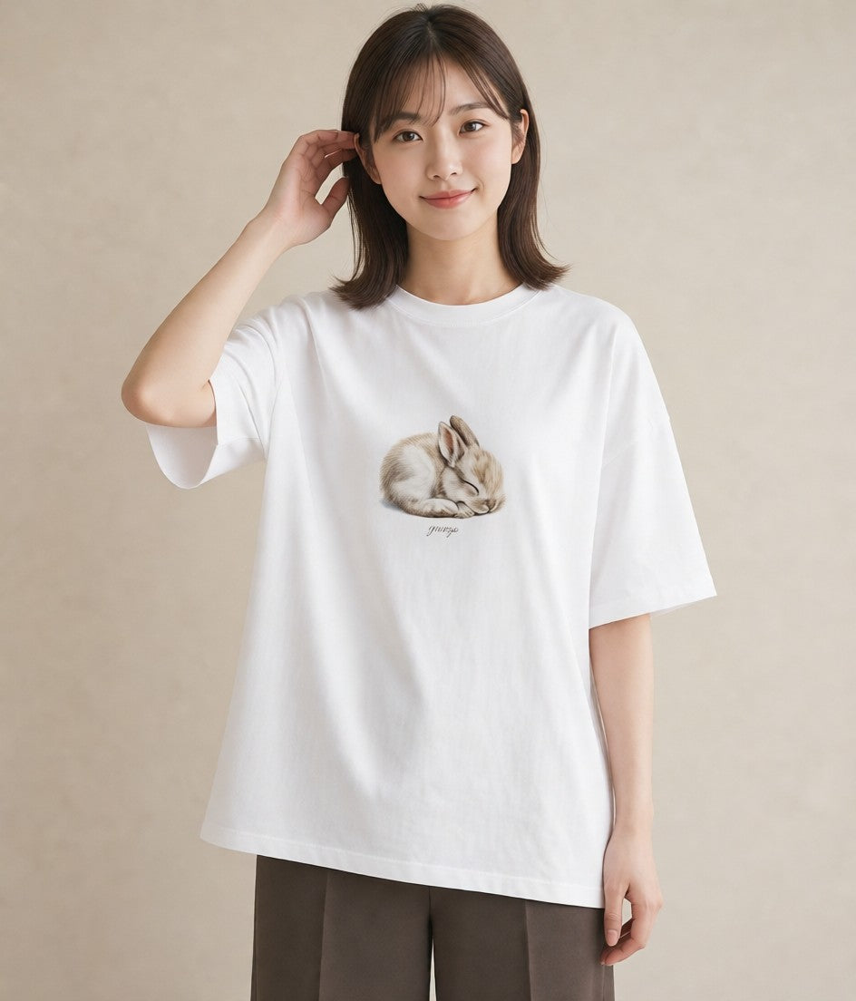 半袖Tシャツ レディース うさぎ ウサギ ラビット ペット 動物 イラスト ポップ 夏コーデ 通学 白T YMAZO